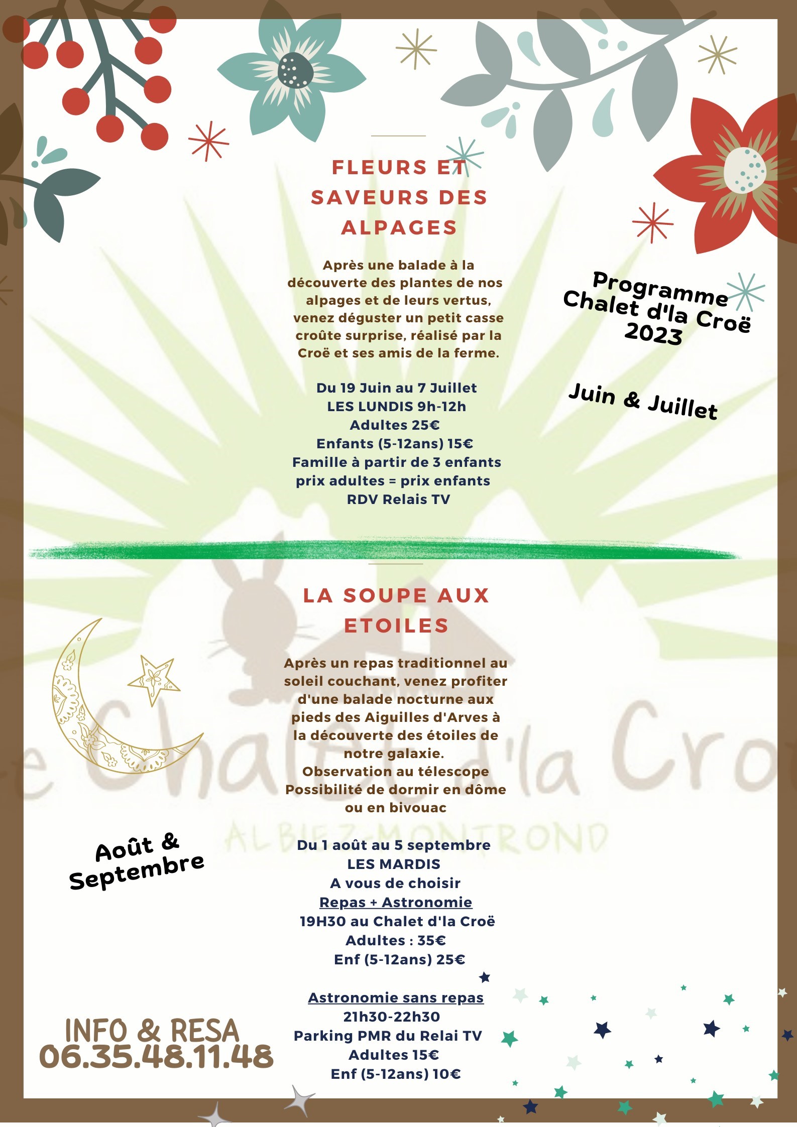 Programme activités Chalet d'la Croë 2023